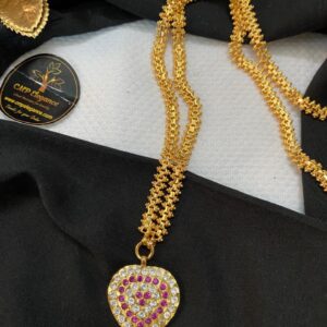 Ruby Heart Drop Impon Dollar Chain – 24 Inches