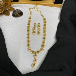 Oval Stone Necklace – Green, White, Ruby