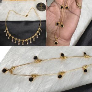 Micro Designed Stone Drop Necklace – Black & White | CMP261120