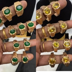 Impon/Panchalogha Unpolished Stoned Finger Ring – Green & Yellow | CMP261269