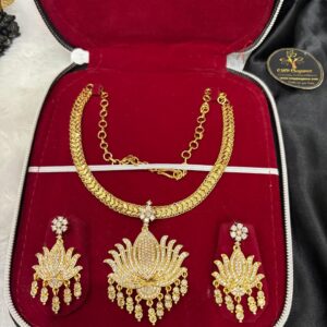 Micro Stoned Lotus Attigai with Matching Stoned Earring – CMP261295