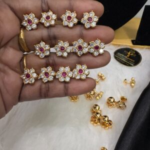 Impon Polished Diamond-Replica Flower Design Stud Earrings – CMP261331