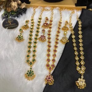Micro Stone Flower Attigai Necklace with Matching Earrings – CMP261344