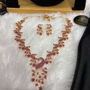 Micro Full Stone Peacock Necklace with Matching Earrings – CMP261349