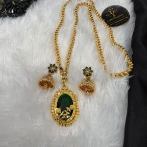 Micro Green Stone Dollar Necklace with Matching Jimikki Combo – CMP261354