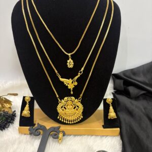 Forming Lakshmi, Flower & Peacock Dollar Combo Set with Long Earrings and Finger Ring – CMP261355