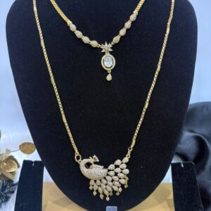 White Stone Peacock Dollar Chain, Necklace & Finger Ring Combo – CMP261357